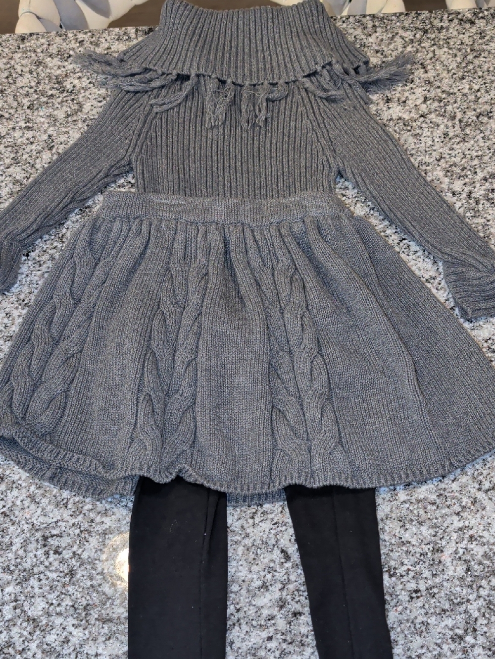 Girls Gray Knit Sweater Dress & Leggings Matching Set
